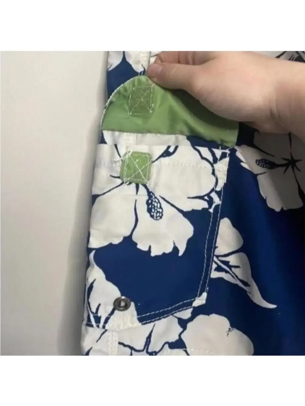 Caribbean Joe Blue and White Hawaiian Tropical Print Swim Beach Board Shorts